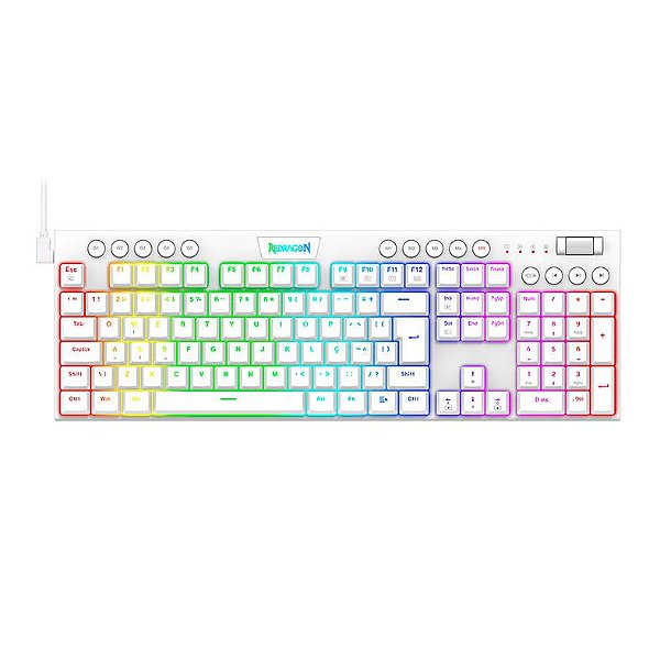 Teclado Mecânico Redragon Low Profile Horus Switch Brown USB Branco - K619W-RGB