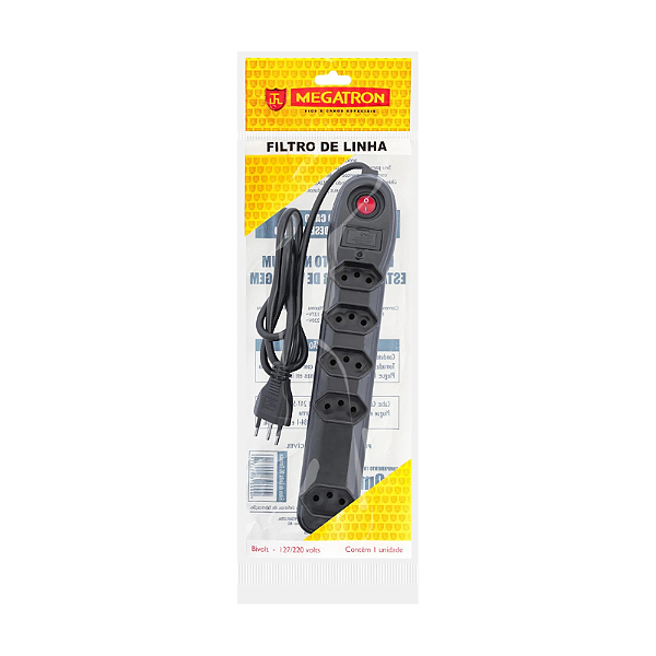 Filtro De Linha Megatron Com 5 Tomadas 1M Bivolt Preto