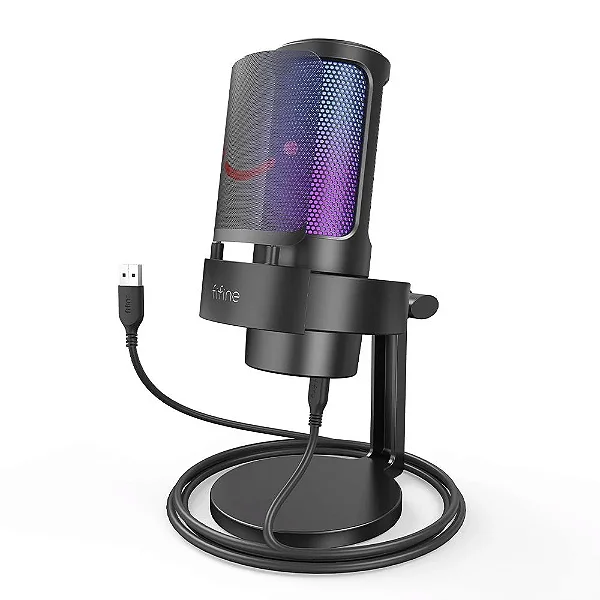 Microfone Fifine A8 Ampligame C/Suporte Condensador RGB USB 50Hz-20kHz Preto - A8