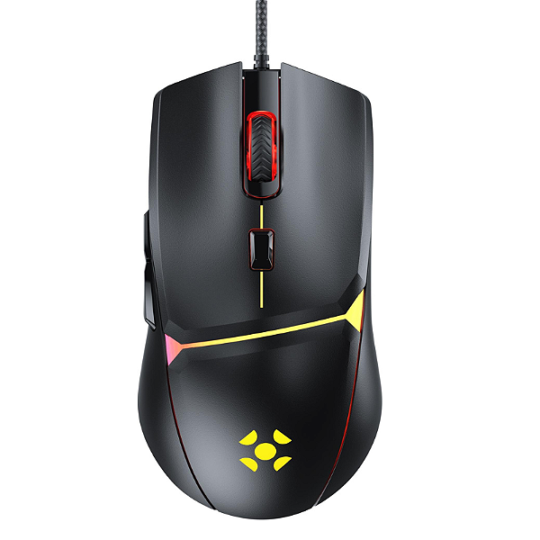 Mouse Gamer Fortrek Crusader RGB Rainbow 12800Dpi 1000Hz USB  Plug & Play Preto