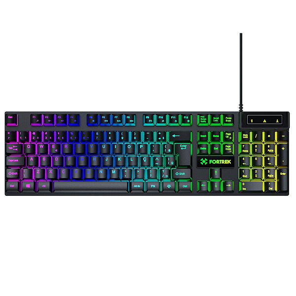 Teclado Gamer Fortrek Fearless 100 Fullsized Membrana Prata Plug & Play Preto