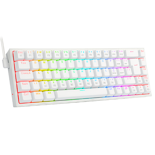 Teclado Mecânico Redragon Castor RGB Branco Switch Marrom USB 66% ABNT2 -  K631W-RGB
