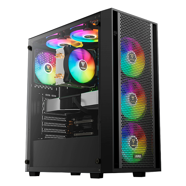 Gabinete Gamer Gamdias Aura GC2 Elite ARGB 4 Fans MidTower ATX Preto - AURA GC2 ELITE ARGB
