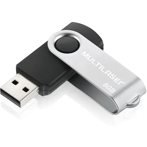 Pen Drive 8GB Multilaser Twist USB 2.0 Leitura 10MB/s Gravação 3MB/s Preto e Prata - PD587
