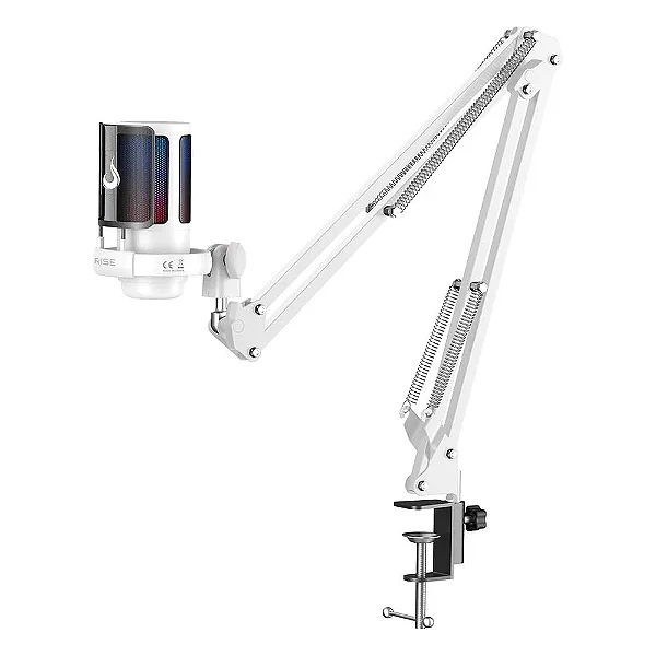 Microfone Gamer Rise Mode Elite 08 RGB Com Suporte De Mesa USB-C Branco - RM-ME-08-W