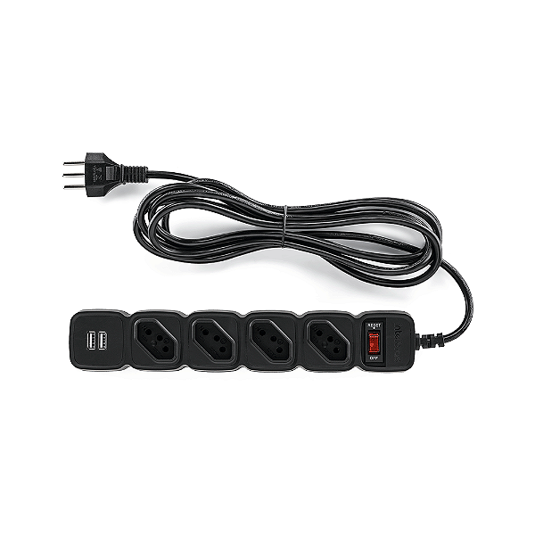 Filtro De Linha Intelbras 4 Tomadas 2xUSB 10A 3M Bivolt Preto - EPE 204 USB + PT