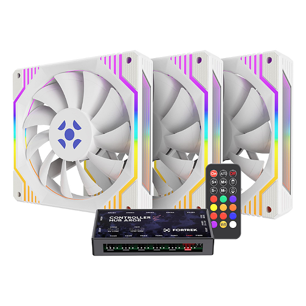 Kit 3 Cooler Fan Fortrek Frosty ARGB C/Controladora 120mm Branco