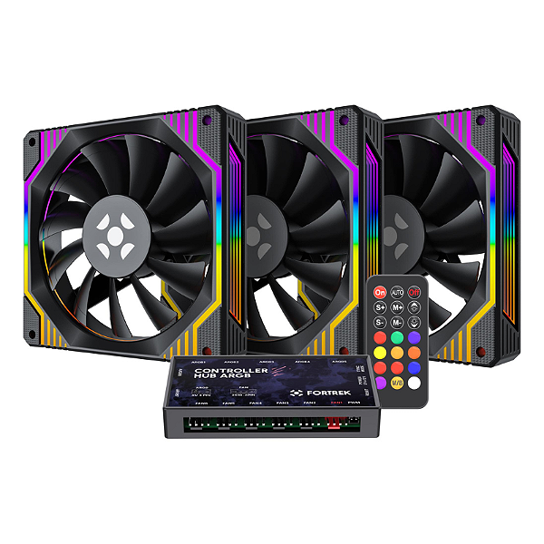 Kit 3 Cooler Fan Fortrek Frosty ARGB C/Controladora 120mm Preto
