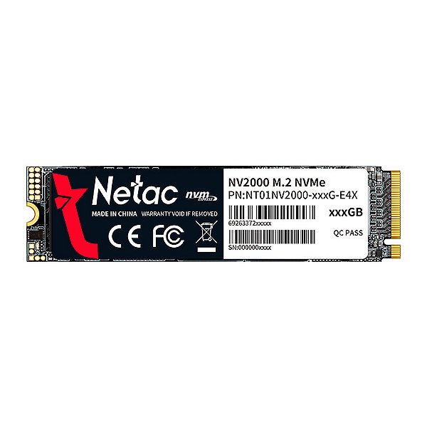 SSD 256GB NV2000 PCIe 3X4 M.2 2280 NVMe Netac Até 2500/1000MB/S - NT01NV2000-256-E4X