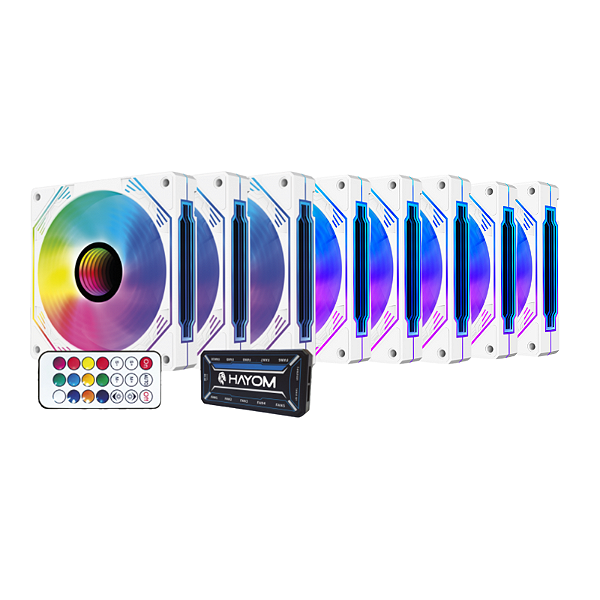 Kit 8 Fan Hayom RGB 120mm C/ Controladora Branco – FC1309