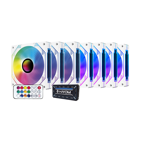 Kit 7 Fan Hayom RGB 120mm C/ Controladora Branco – FC1309