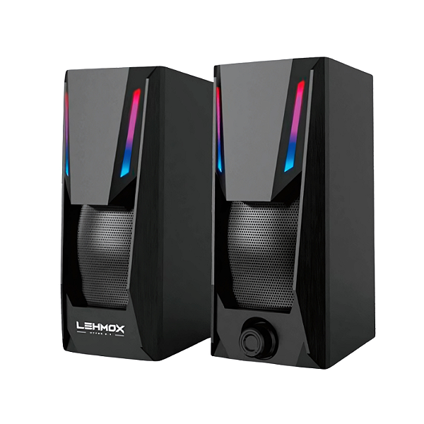 Caixa De Som Gamer Lehmox LEY-1873 Led RGB 5W*2 USB P2 1,5M Preto - LEY-1873