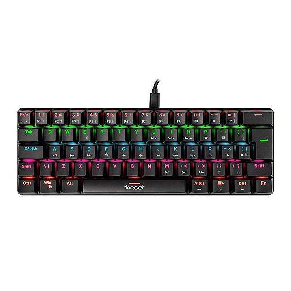 Teclado Mecanico Gamer TGT Sherman Rainbow ABNT2 Switch Azul Compacto Preto - TGT-SHTKL-RBW01