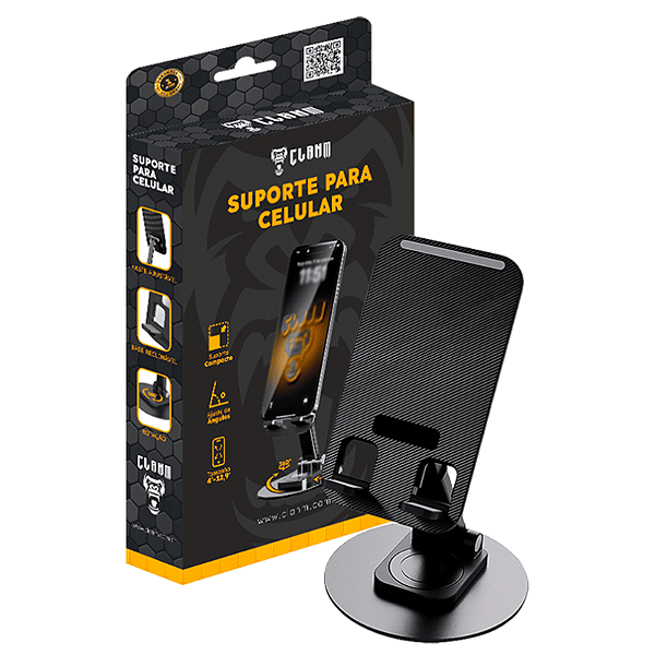 Suporte Para Celular Clanm CS01 Antiderrapante 4″-12″ Giratório Preto - CS01