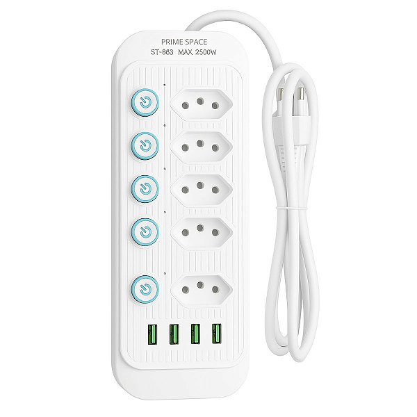 Filtro de Linha com 5 Tomadas e 4 Portas USB Bivolt 10A Star