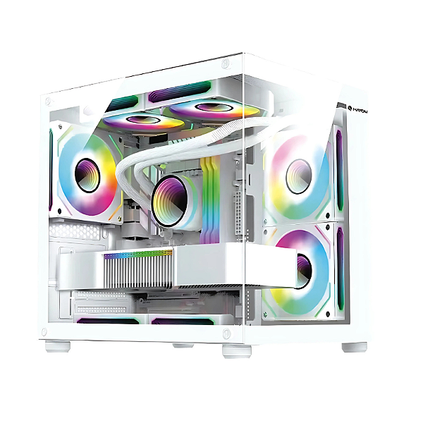 Gabinete Gamer Hayom 4 Fans RGB Vidro Temperado Branco - GB1797
