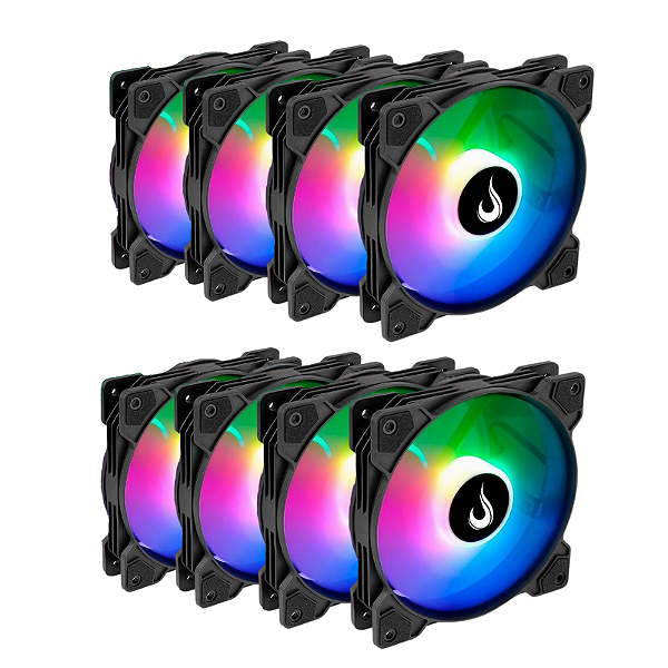 Kit 8 Fans Rise Mode X ARGB 120mm S/Controladora Preto - RM-XLD-ARGB
