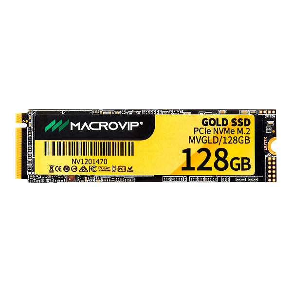 SSD M.2 NVMe Macrovip Gold 128GB 2280 PCIe Gen 3x4 Leitura 1000MB/s Gravação 1600MB/s Preto/Amarelo - MVGLD/128GB