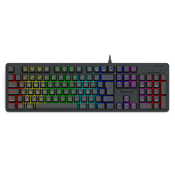 Teclado Membrana Gamer Redragon Netherbane RGB Full Size USB Preto - K521-RGB