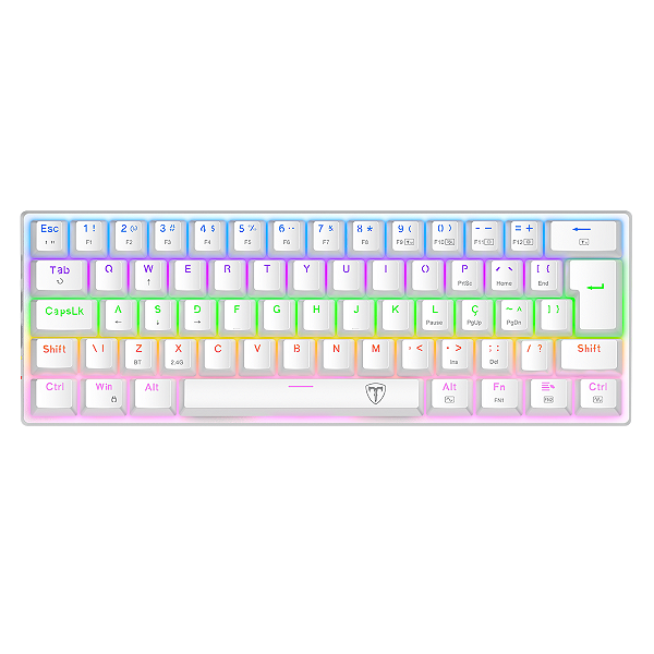 Teclado Mecânico T-Dagger Arena Pro Sem Fio Rainbow 60% Switch Marrom Branco - T-TGK321W PRO-BR PT