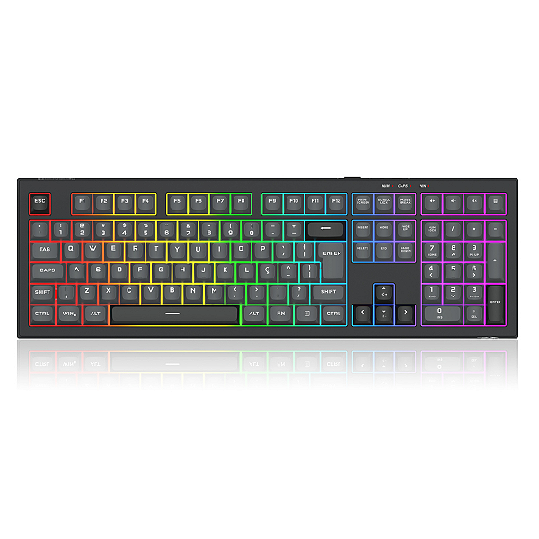 Teclado Membrana Redragon Crux Rainbow Sem Fio Full Size Preto e Cinza - K518R-WL-GB