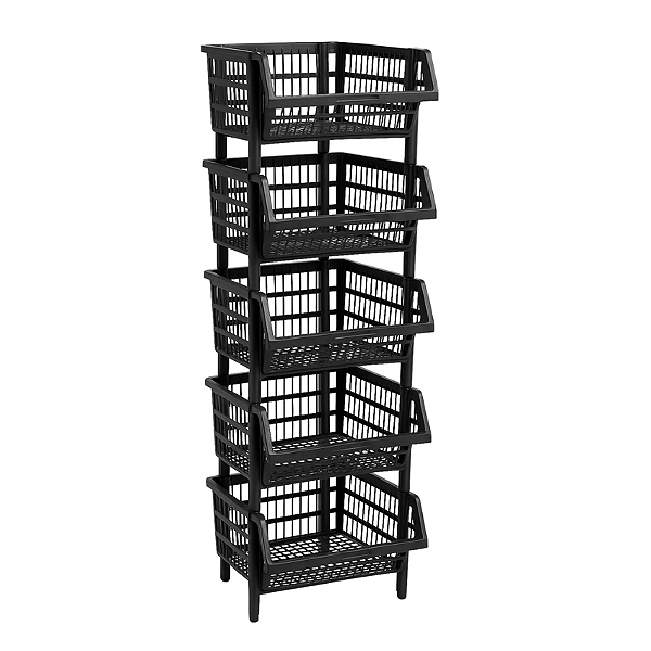 Kit 5 Cestos Expositor Empilhável Pequeno Preto 26x34,5x44