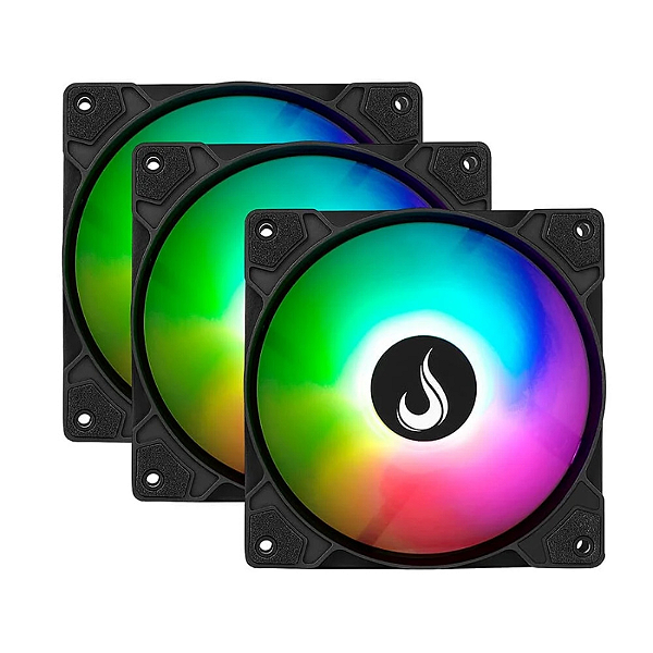 Kit 3 Fans Rise Mode X Led Rainbow 120mm Preto - RM-XLD-01-RBW