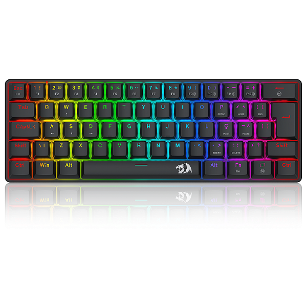 Teclado Mecânico Gamer Redragon Jax Rainbow Switch Marrom 60% Preto - K613-KB PT-Brown