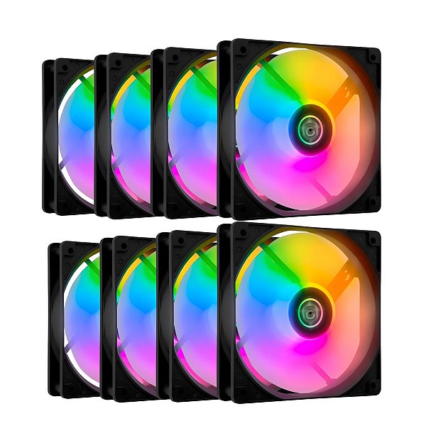 Kit 8 Fans TGT Striker Rainbow 120mm - TGT-STK8-BLRBW