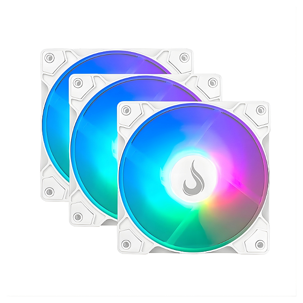 Kit 3 Fans Rise Mode X Led Rainbow 120mm Molex Branco - RM-XLD-02-RBW