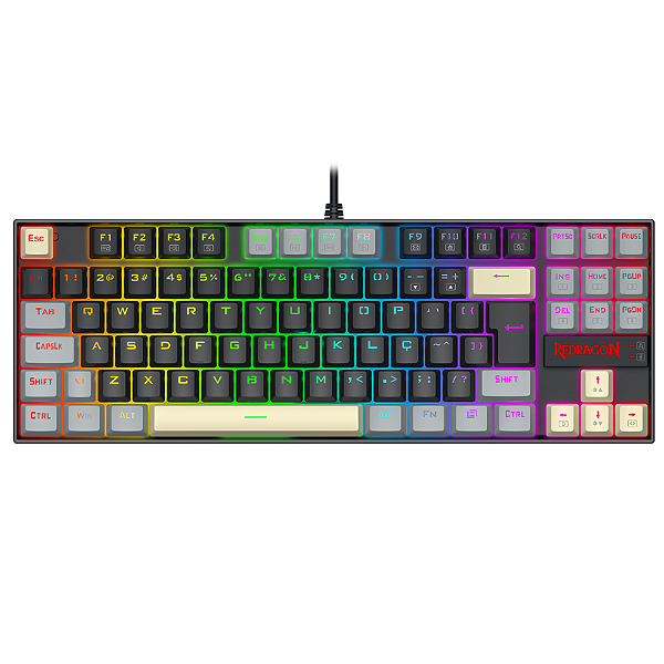 Teclado Mecânico Gamer Redragon Kumara RGB Switch Marrom TKL Preto Cinza e Amarelo - K552LGY-RGB