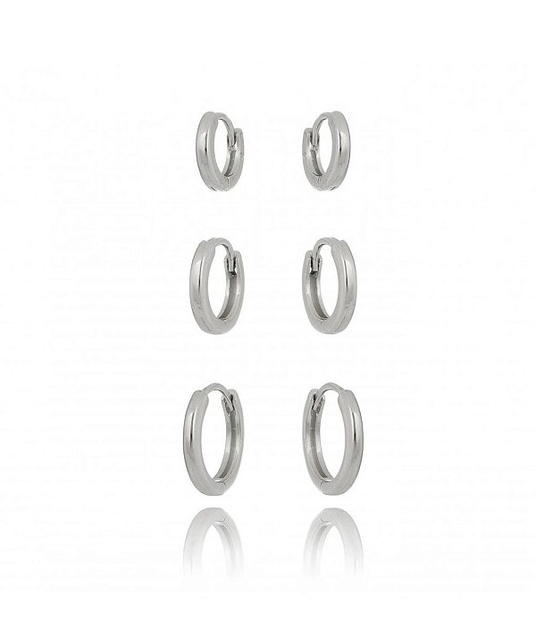 Trio de argola lisa na prata 925