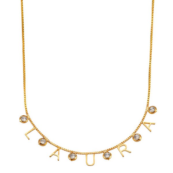 Colar personalizado de nome com ponto de luz  entre as letras