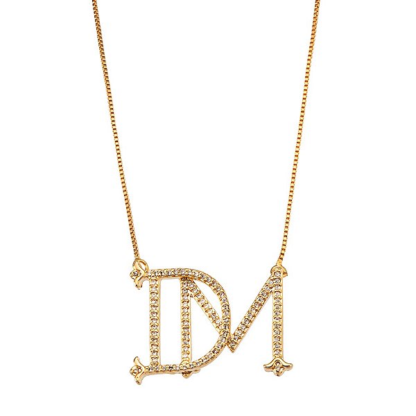 Colar monograma personalizado com duas letras cravejadas