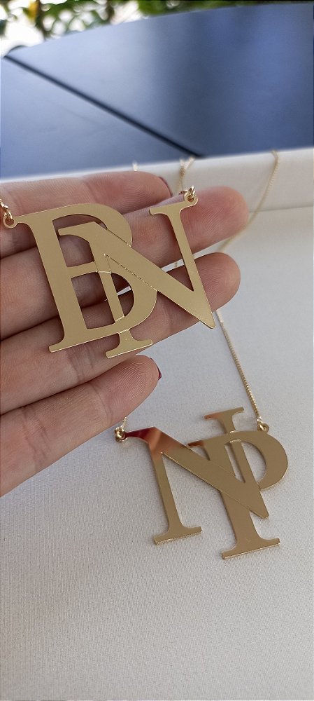 Colar monograma personalizado  liso com duas letras