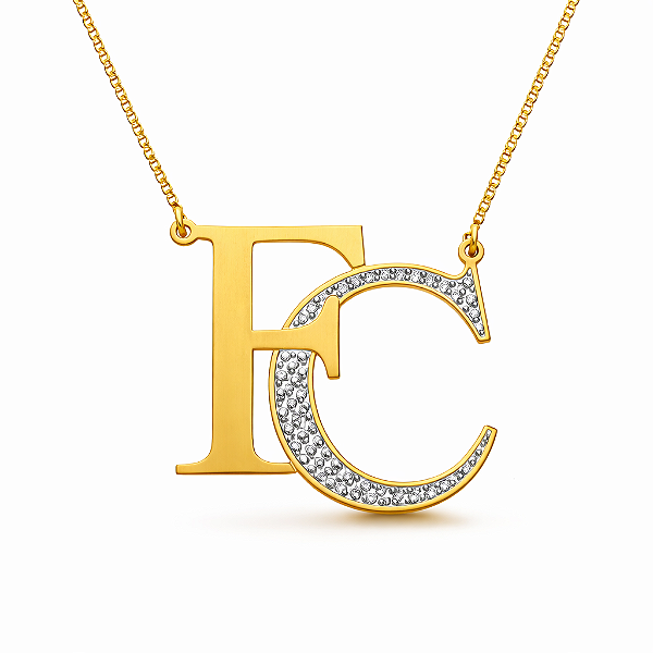 Colar monograma personalizado craquelado duas letras