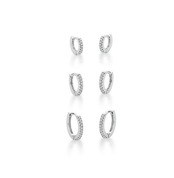 Trio de argola cravejada de prata 925