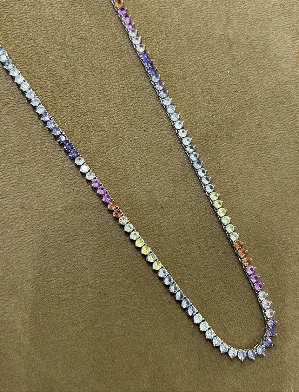 Colar riviera 3mm três pontas colorida