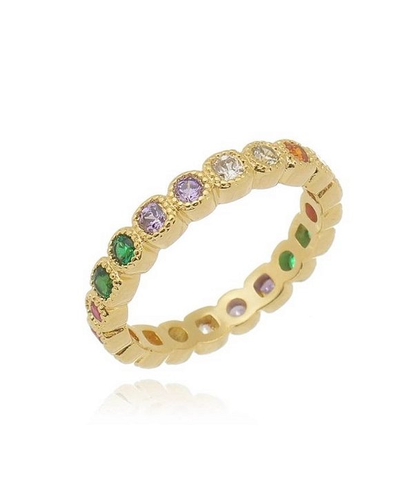 Anel colorido dourado (escolha o tamanho)