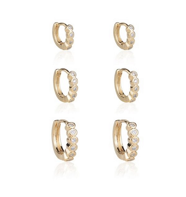 Trio de argola fina cravejada