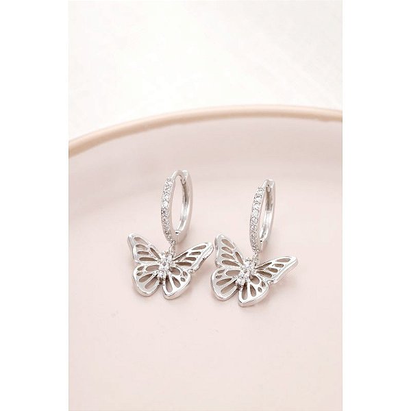 Argolinha de borboleta ródio branco