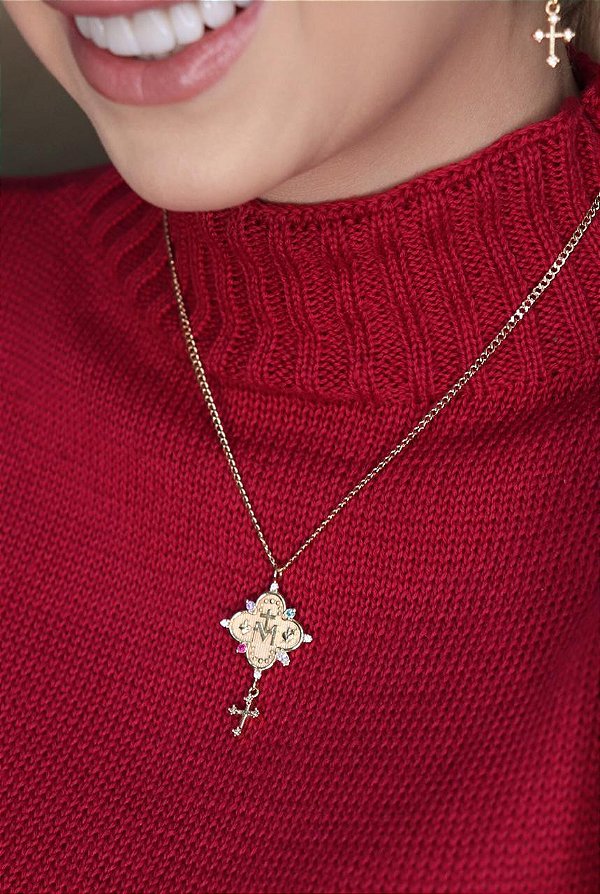 Colar da medalha de Nossa Senhora Das Graças colorida