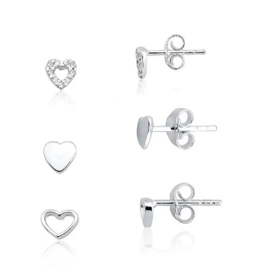 Trio de coração na prata