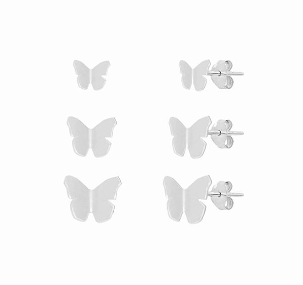 Trio de borboleta lisa na prata