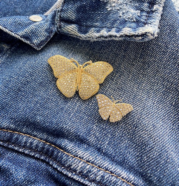Broche de borboleta cristal dourado