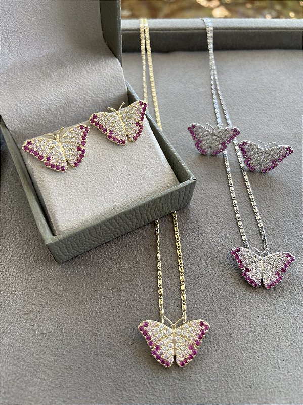 Conjunto de borboleta cristal e rosa (escolha o banho)