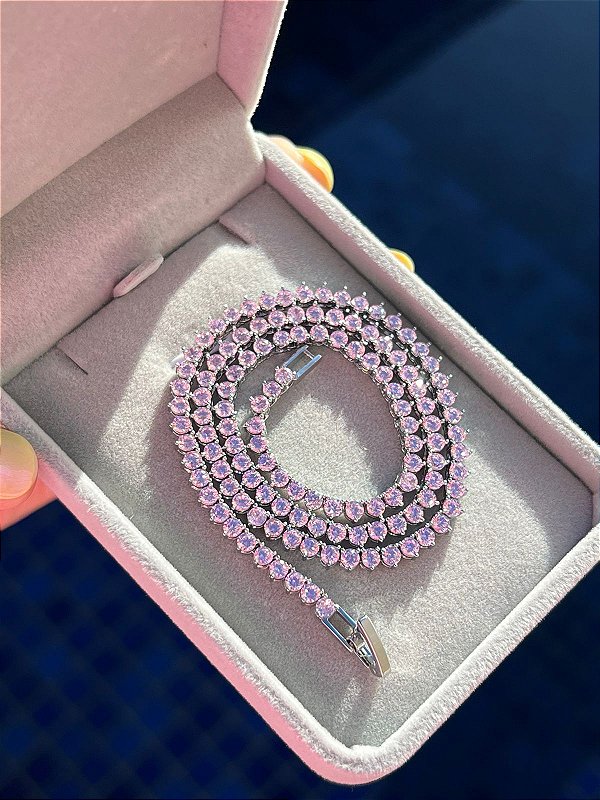 Colar riviera três pontas rosa bebê