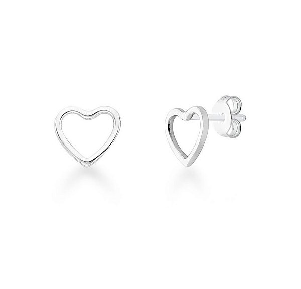Brinco de coração vazado na prata