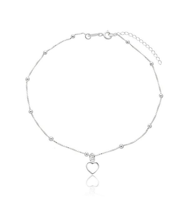 Tornozeleira de coração na prata