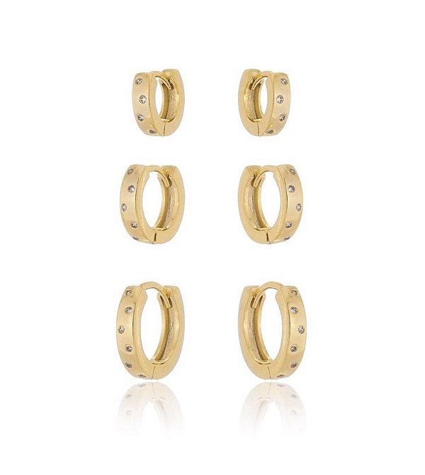 Trio de argola oval com pontos de luz (escolha o banho)
